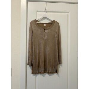 Hermes Silk Top Womens Beige Metallic Longsleeve Size 40